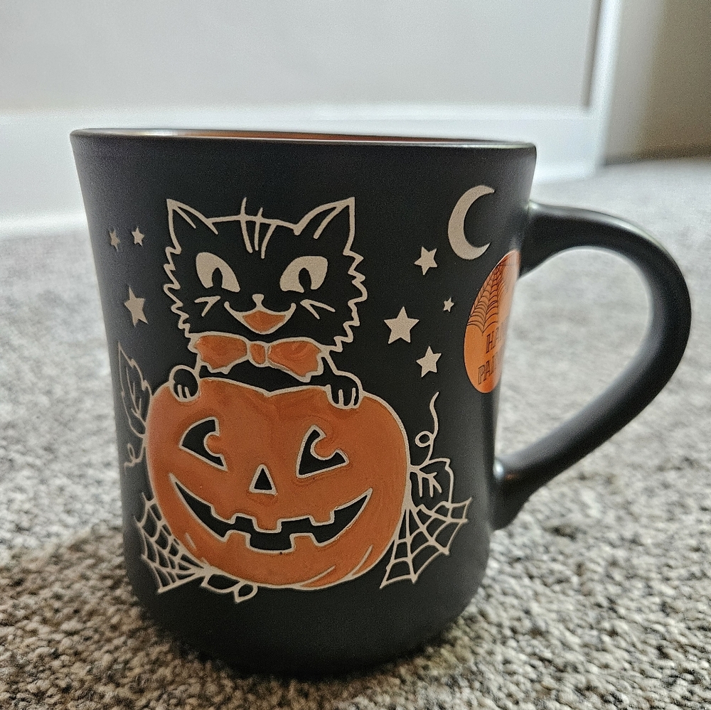 Vintage Style Black Cat Halloween Mug Jack O'Lantern